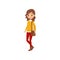 Young student girl in sweater, pants, high-heeled boots and handbag on shoulder. Flat vector design