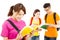 Young student read a book with classmates