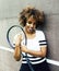 Young stylish mulatto afro-american girl playing tennis, sport h