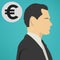Young successful business man with a euro sign vector icon.
