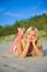 Young summer woman on evening beach