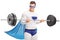 Young superhero exercising with a barbell