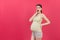 Young surprise or shocked woman pregnant isolated colored background. expression female