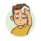 Young sweating man wipes his forehead. Flat design icon. Flat vector illustration. Isolated on white background.