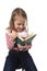 Young sweet little 6 or 7 years old with blond hair girl reading