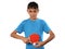 Young table tennis player on white