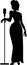 A young talented singer in an elegant long black dress sings a beautiful song about great and bright love. Silhouette