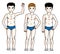 Young teen boys cute children group standing in blue underwear.