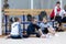 A young teenage girl prepares for performance, warming up and performs gymnastic elements at the competitions.