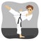 Young teenager black belt karate boy in kimono practicing kick exercise
