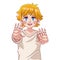 young teenager blond boy comic anime character with hands stoping