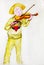 Young teenager violinist plays the violin before the concert, watercolor drawing