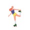 Young teenager woman cartoon character roller skating enjoying summer extreme sport outdoors