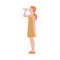 Young thirsty woman or girl drinking water, flat vector illustration isolated.