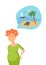 Young tired mother dreaming about vacation. Motherhood cartoon flat illustration