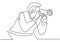 Young tourist man photographer with a camera takes pictures. Taking natural view. Photography concept vector minimalist design.