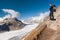 Young tourist near, Aletsch Glacier, Switzerland