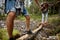 Young traveler couple hiking together