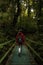 Young traveler hiking in Monteverde Cloud forest with a practical Fjallraven Kanken backpak.