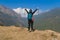 Young traveller trekking on forest trail , Nepal