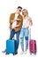 young travelling couple with suitcases and credit card