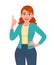 Young trendy woman pointing finger up. Happy stylish girl showing index finger. Female character illustration design. New idea.