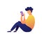 Young user sitting and texting messages with smartphone vector illustration.