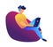 Young user working with laptop in armchair vector illustration.