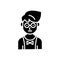 Young waiter black icon concept. Young waiter flat vector symbol, sign, illustration.