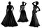 Young wemen in evening dresses party silhouettes