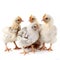 Young white chickens isolated on a white background.