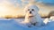 Young White Puppy Playing in Snow-Covered Winter Scene generated by AI tool
