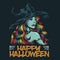Young witch happy halloween vector illustration