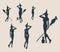 Young witch icons set. Witches silhouettes