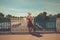 Young woman admiring boating lake