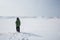 Young woman adventuring in a frozen lanscape