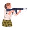 Young woman aiming at target with rifle. Woman practicing in tactical shooting cartoon vector illustration