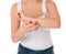 Young woman allergy scratching her arm hand