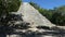 Young woman approaching the famous nohoch mul pyramid of the ancient Mayan city of Coba, in the Yucatan Peninsula. This is one of