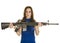 Young woman with assault rifle
