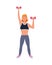 Young woman athlete lifting dumbbells character