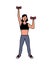 Young woman athlete lifting dumbbells character