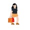 Young woman with bags. Shopping and purchasing. Female trendy character. Girl walks with a package.