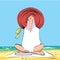 Young woman on the beach, relaxation and meditation