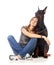 Young woman with black dobermann dog