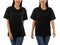 Young woman in black oversize T shirt mockup isolated on white background with clipping path.