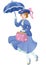 Young woman with blue umbrella