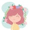 Young woman brunette hair decoration flowers cartoon