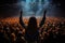 Young Woman Captivates The Audience With Music Concert Performance In Massive, Crowded Stadium Arena