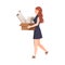 Young Woman Carrying Paper in Cardboard Box for Recycling Saving Earth Taking Care of Nature and Environment Vector